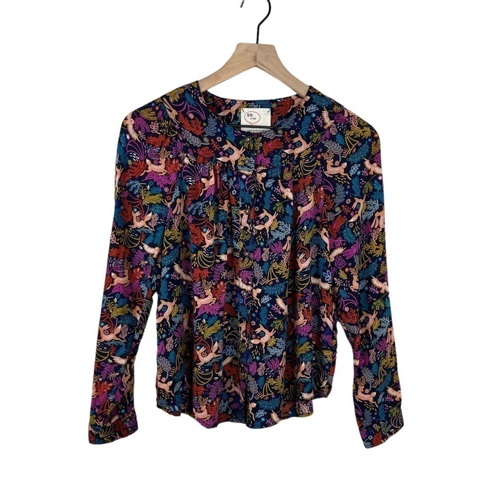 Anthropologie 25 of 52 Conversations Oh Deer Colorful Blouse